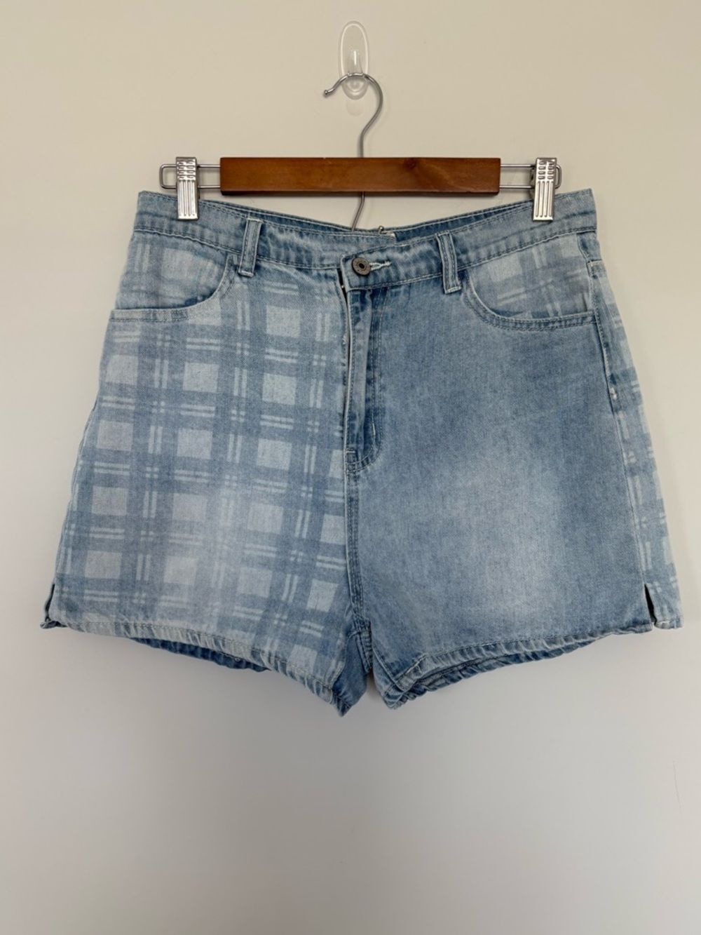 143 Story by Line Up High Rise Plaid Two Tone Denim Mom Shorts Size M
